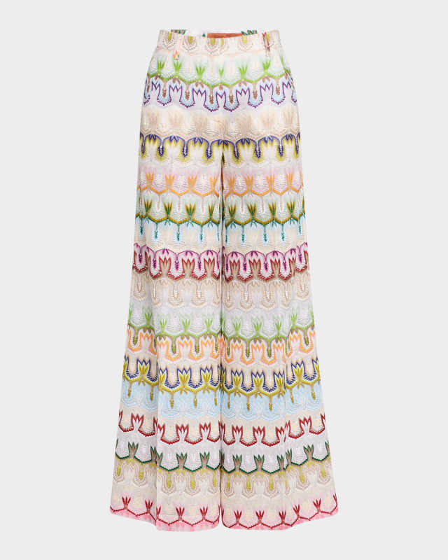 Multi-Color Crochet Knit Wide-Leg Trousers
